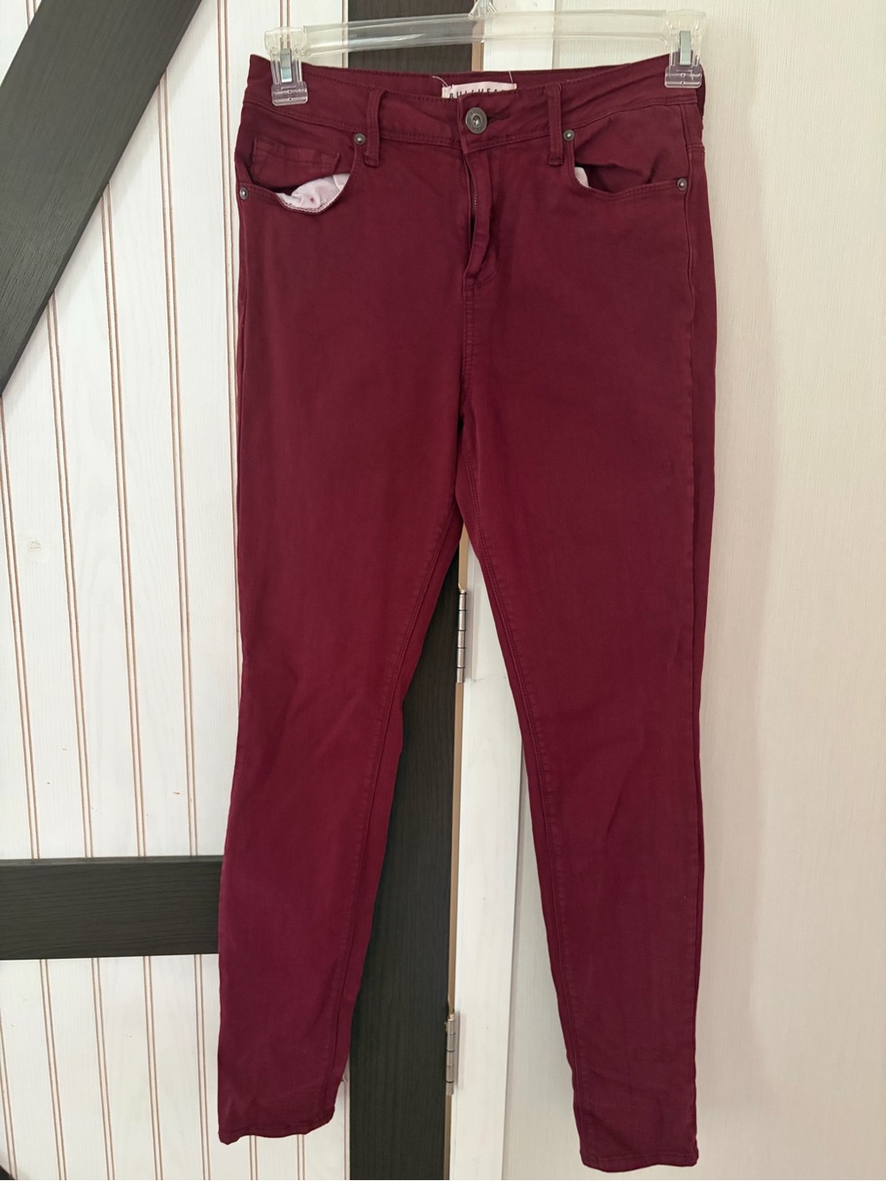 BULLHEAD Womens Skinny JEANS Sz 9 HIGH RISE Skinny Burgandy 30 Length